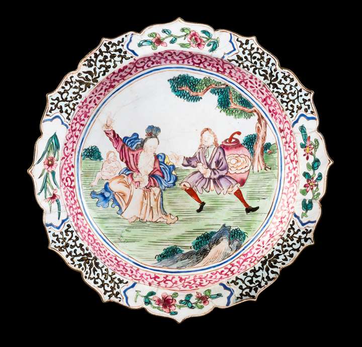 GG: Chinese painted enamel on copper plate with European Subject